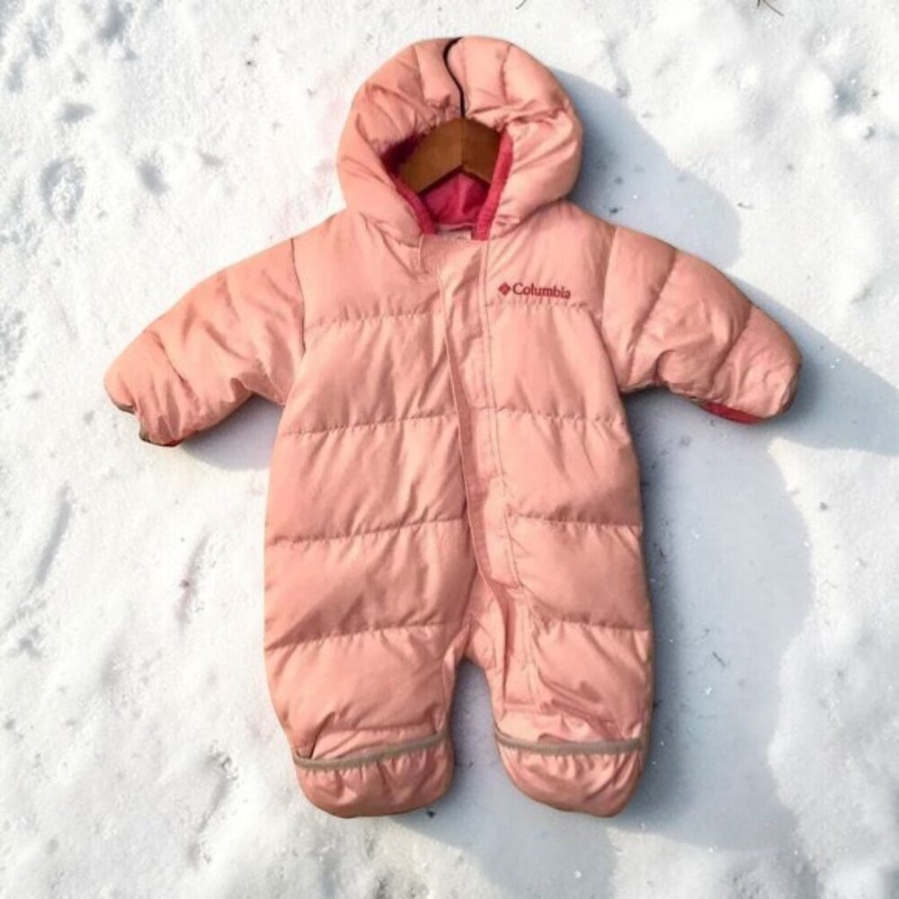 COLUMBIA Baby Girl 6M Down Bunting Snowsuit Pink Puffer Winter Cozycore